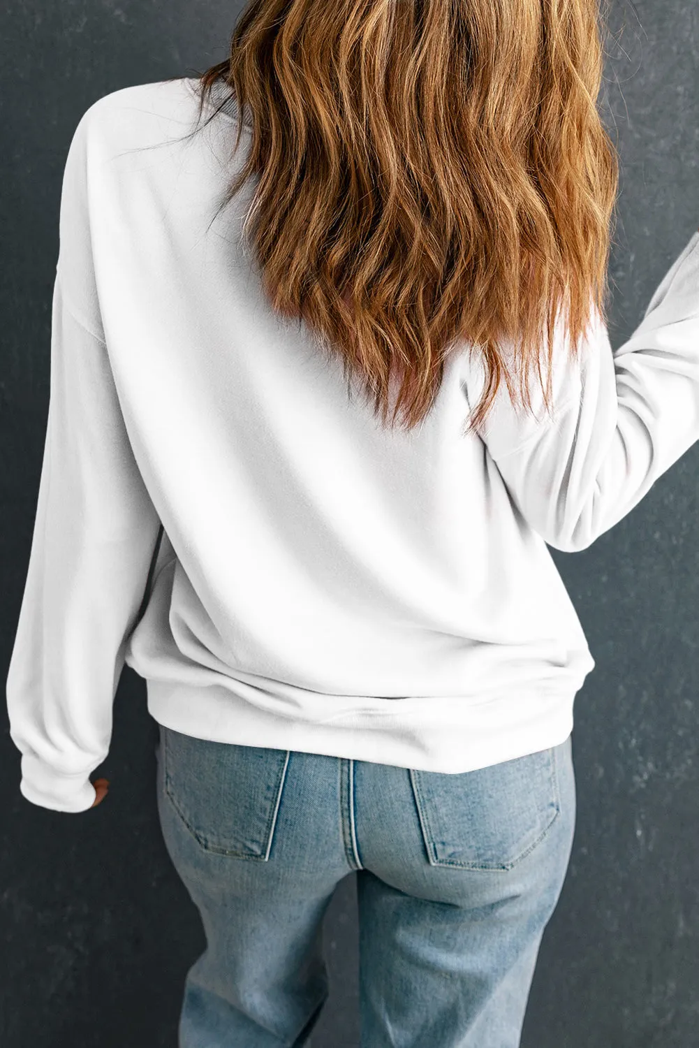 Beige THANKS Printed Crewneck Drop Shoulder Sweatshirt