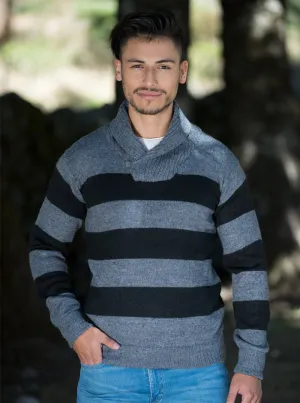 Black and Gray Alpaca Sweater for Men