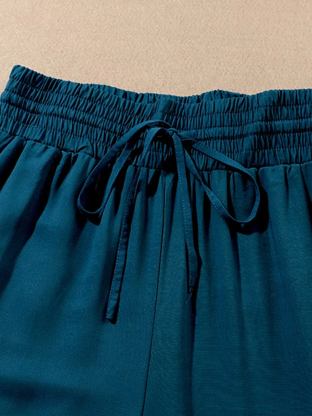 Blue Smocked High Waist Wide Leg Pants