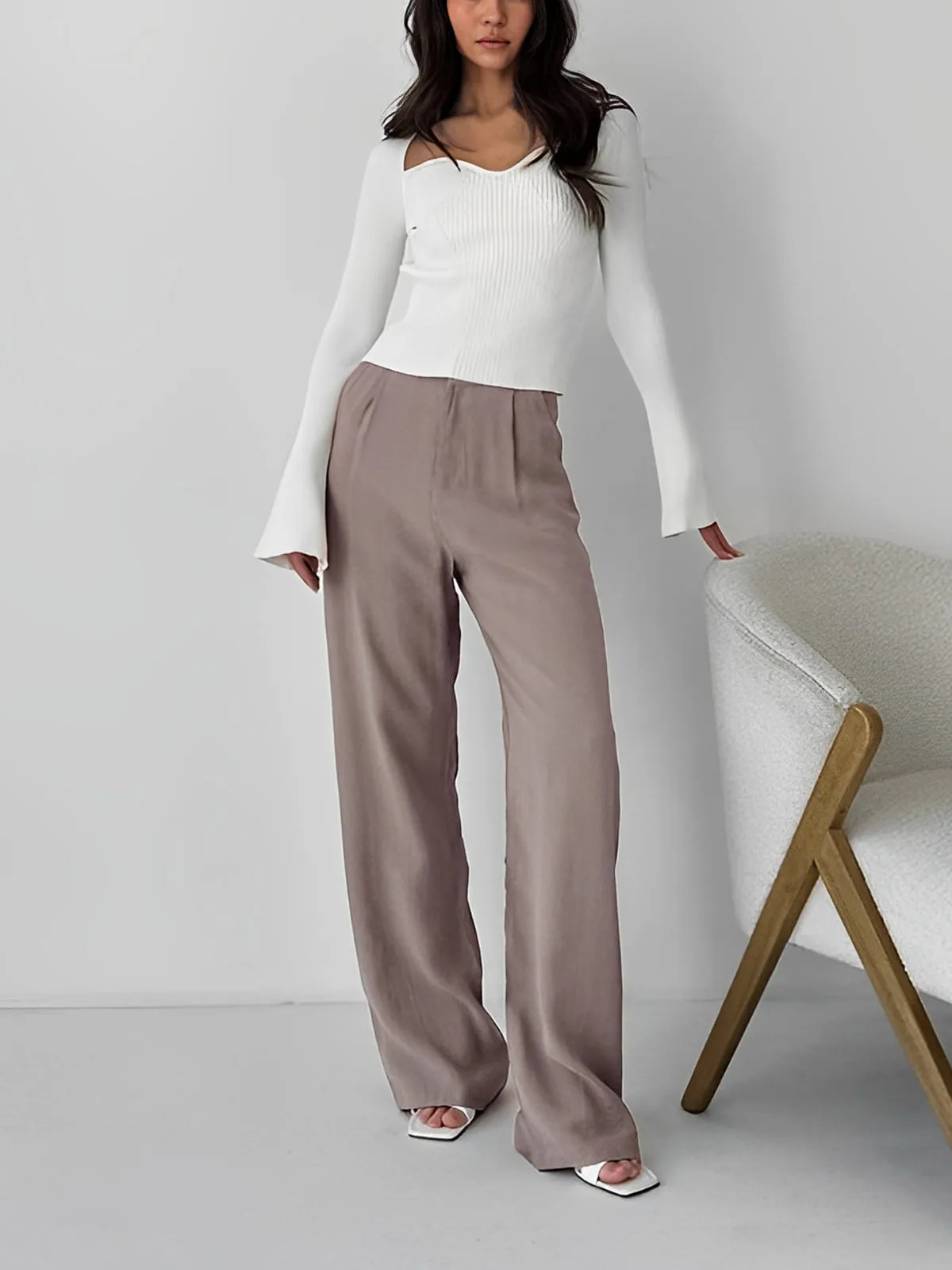 Business Casual Pleat Trendy Wide Leg Dress Pants