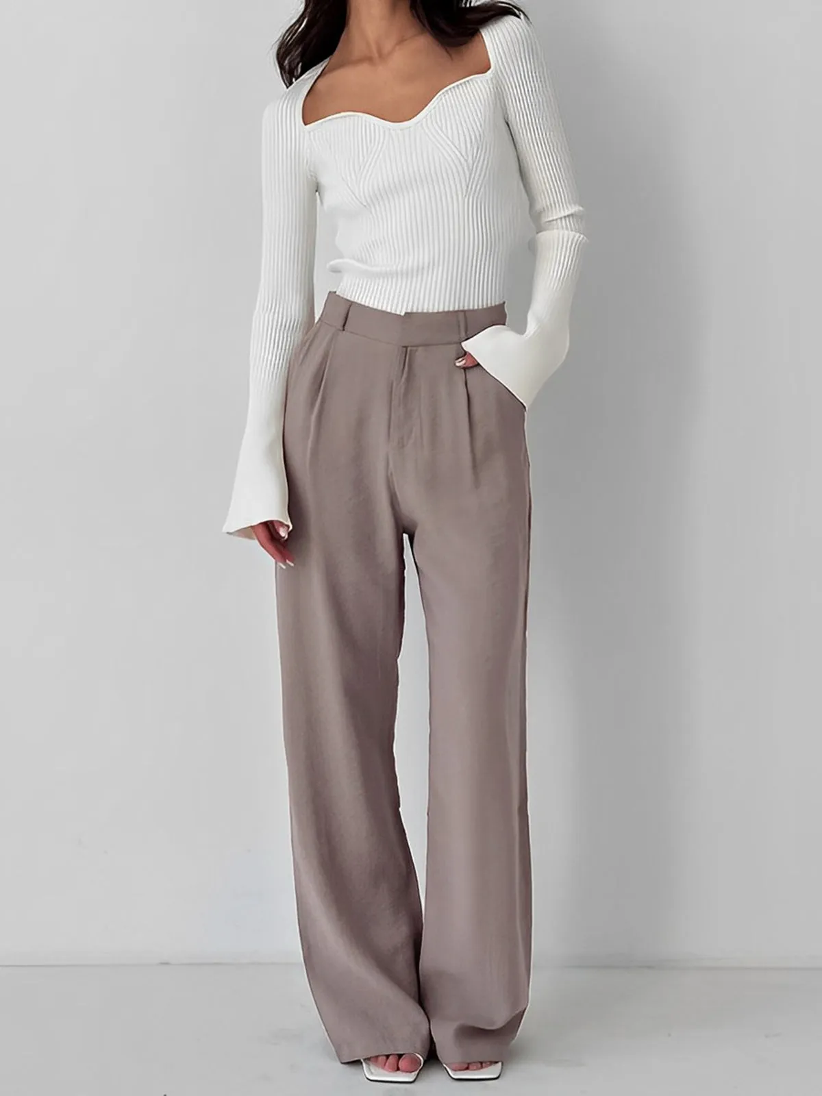 Business Casual Pleat Trendy Wide Leg Dress Pants