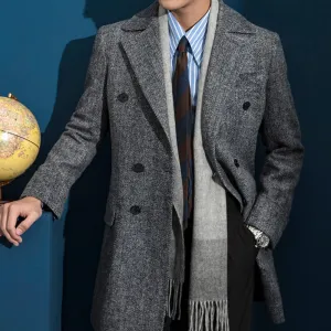 Business Style Double Breasted Wool Blend Trench Coat