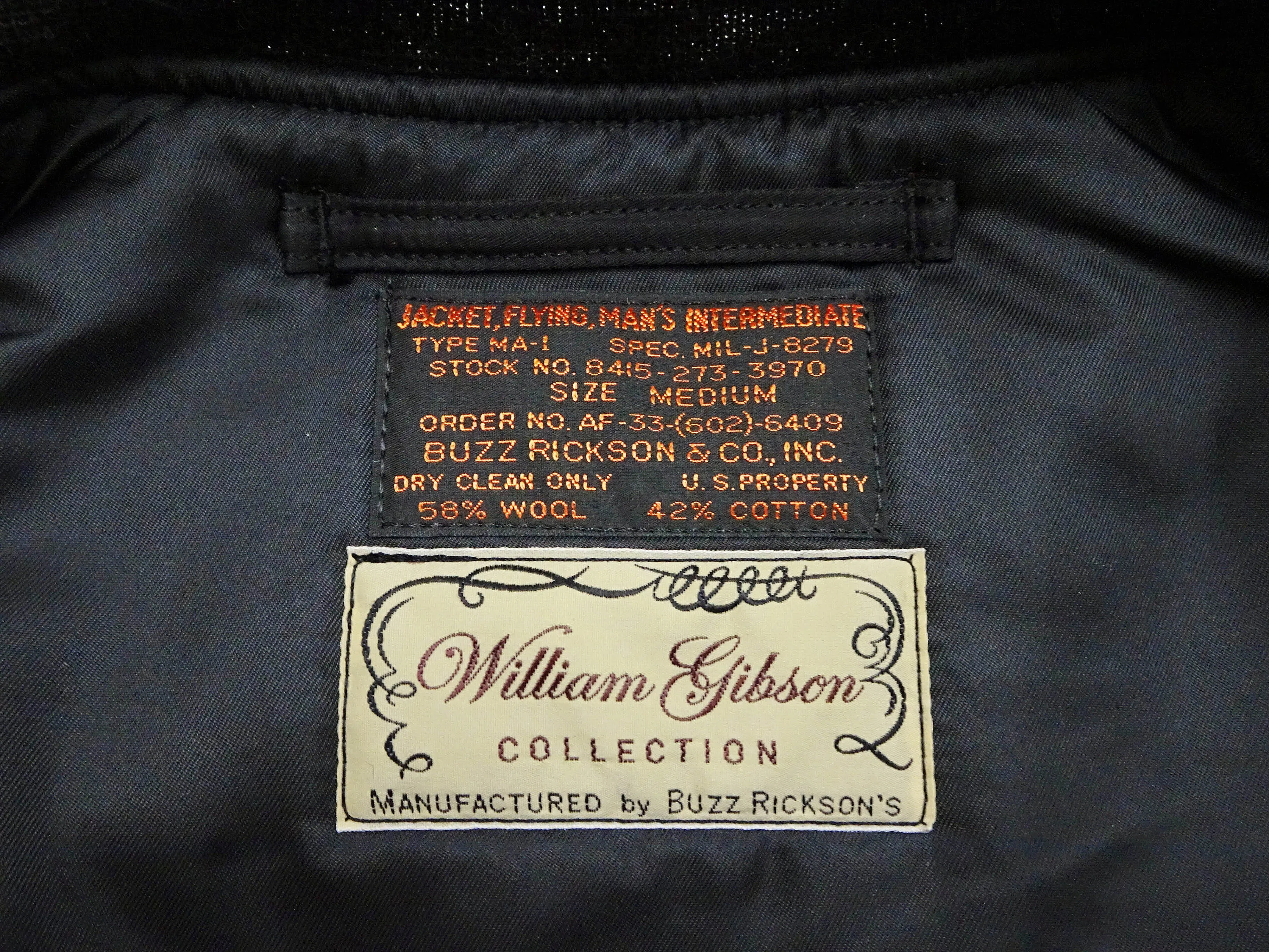 Buzz Rickson Black MA-1 Flight Jacket Men's William Gibson Collection Albert Turner MA1 Bomber Jacket BR15414 No-Stencil