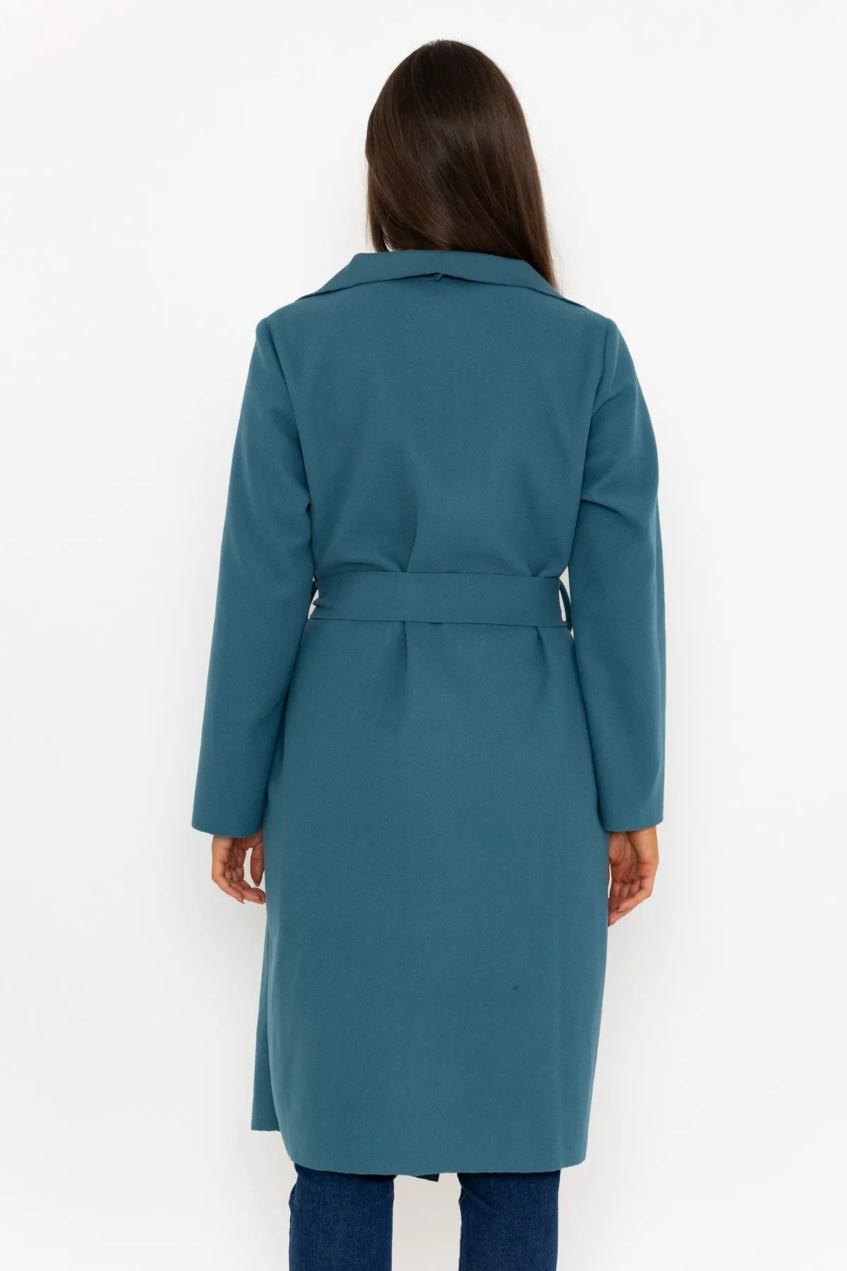 Chuck On Long Wrap Coat in Teal