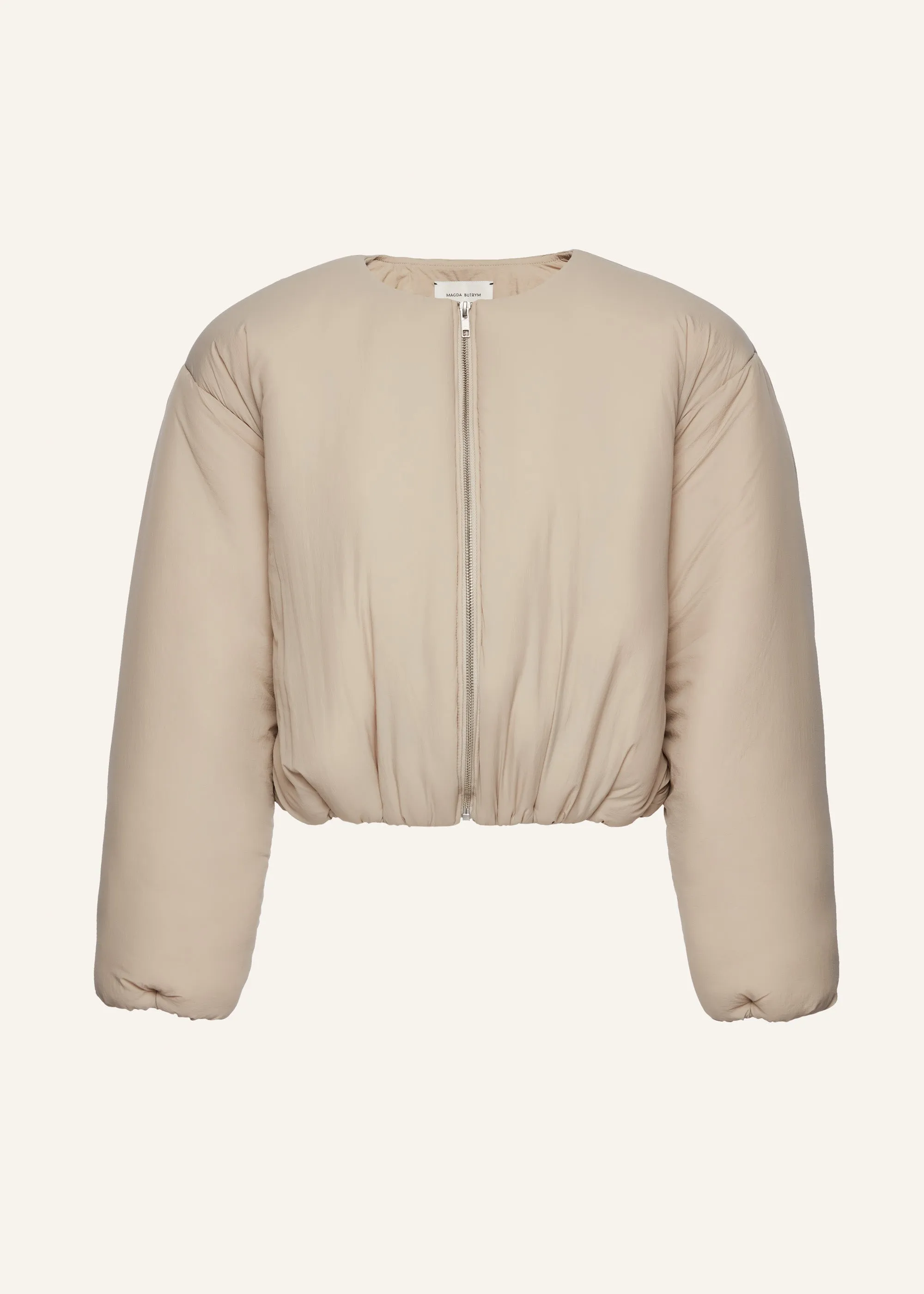 Collarless puffer jacket in beige