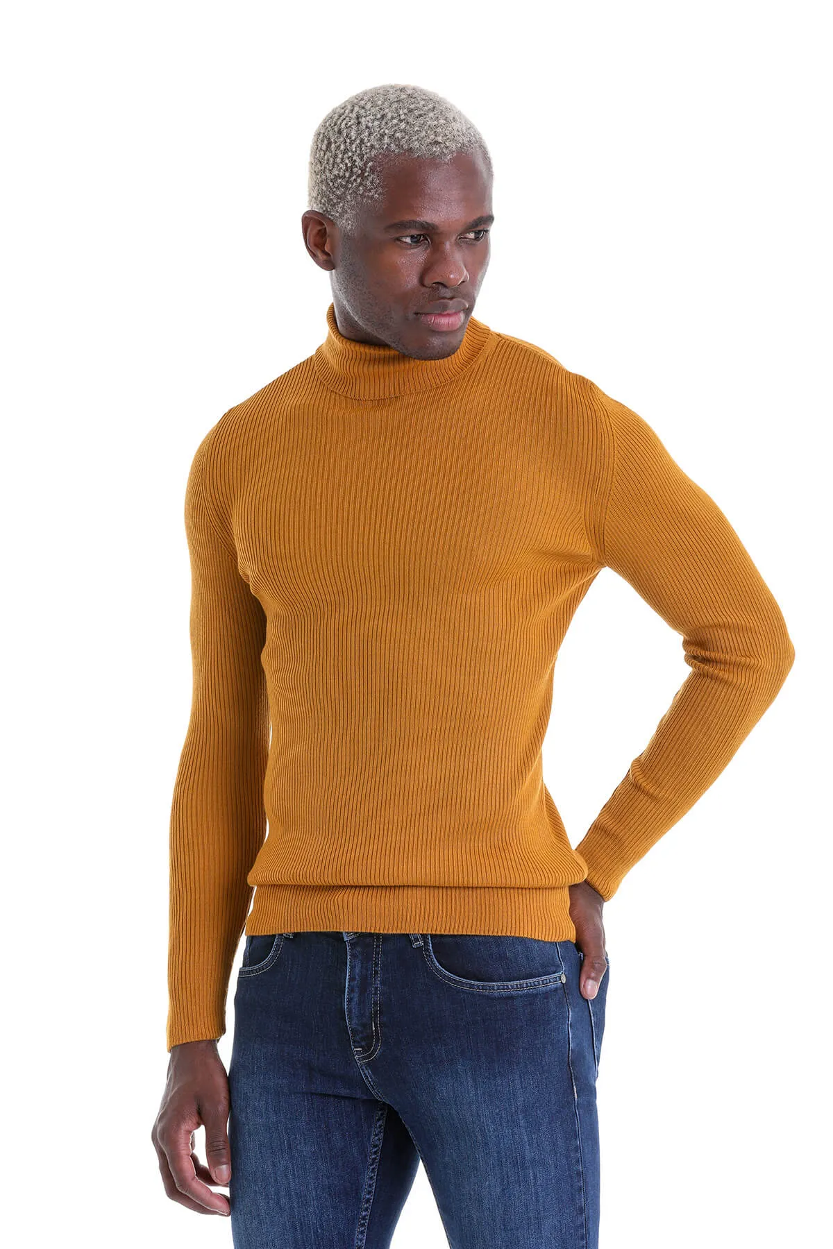 Comfort Fit Wool Blend Saffron Turtleneck Sweater