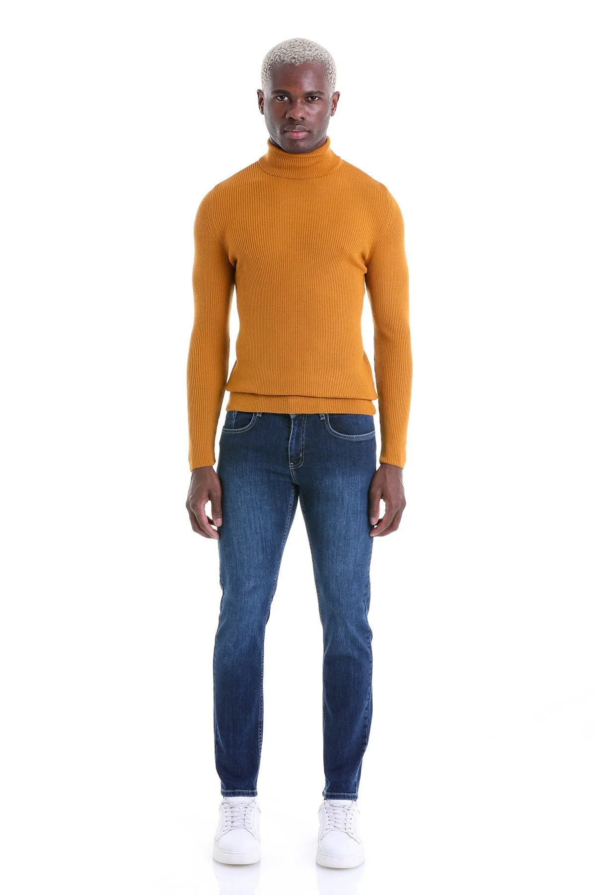 Comfort Fit Wool Blend Saffron Turtleneck Sweater