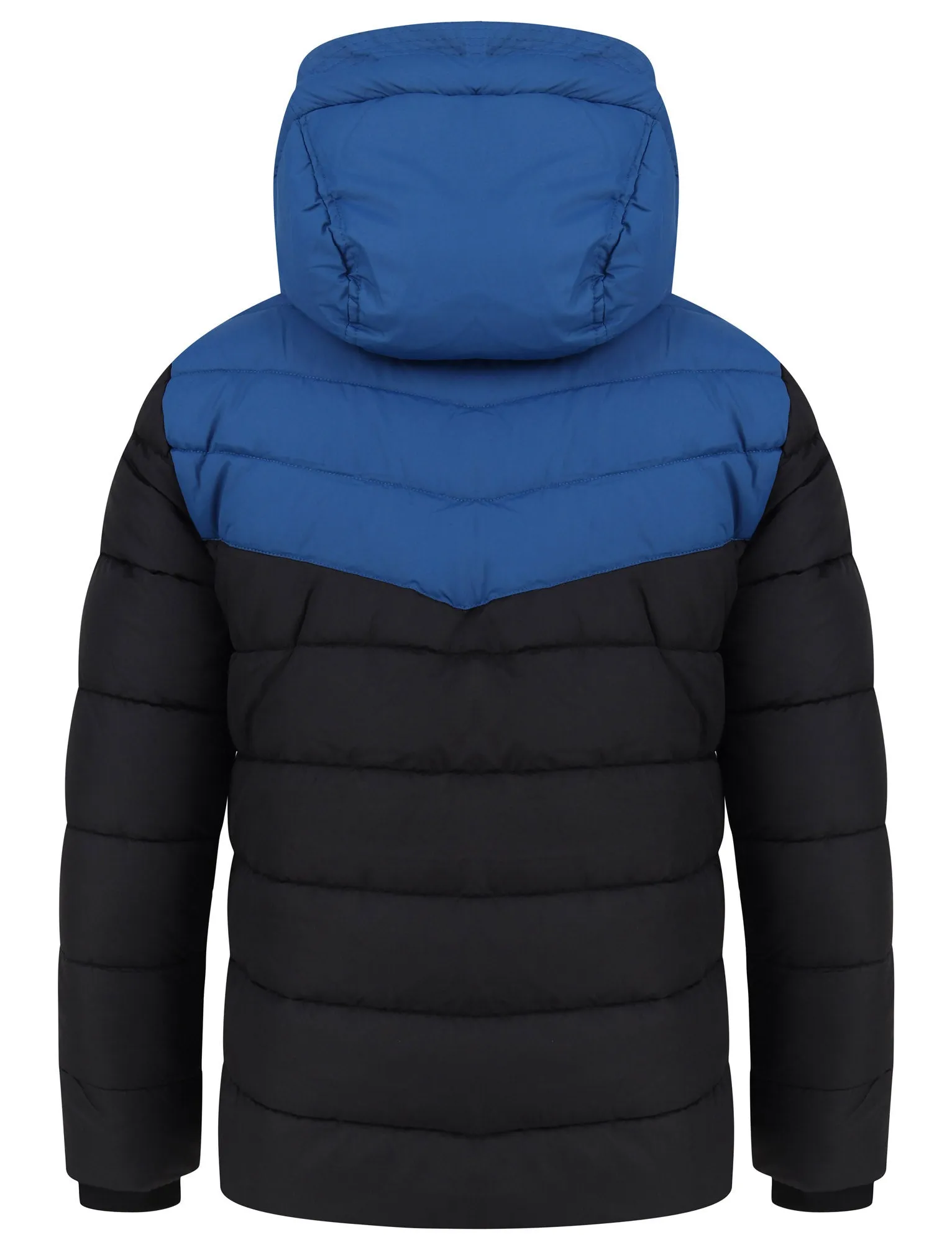 Delmon Hooded Puffer Jacket with Racer Stripe Sleeves In Monaco Blue - Dissident