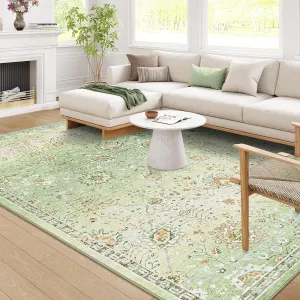 everyday 5'x7' Gray Boho Area Rug,5x7ft Rugs for Bedroom Girls Nursery Area Rugs Soft Floral Playroom Rug, Machine Washable Pastel Rug Non Slip Floor Carpet for Large Living Room Bedroom Carpet Green 8' x 10'