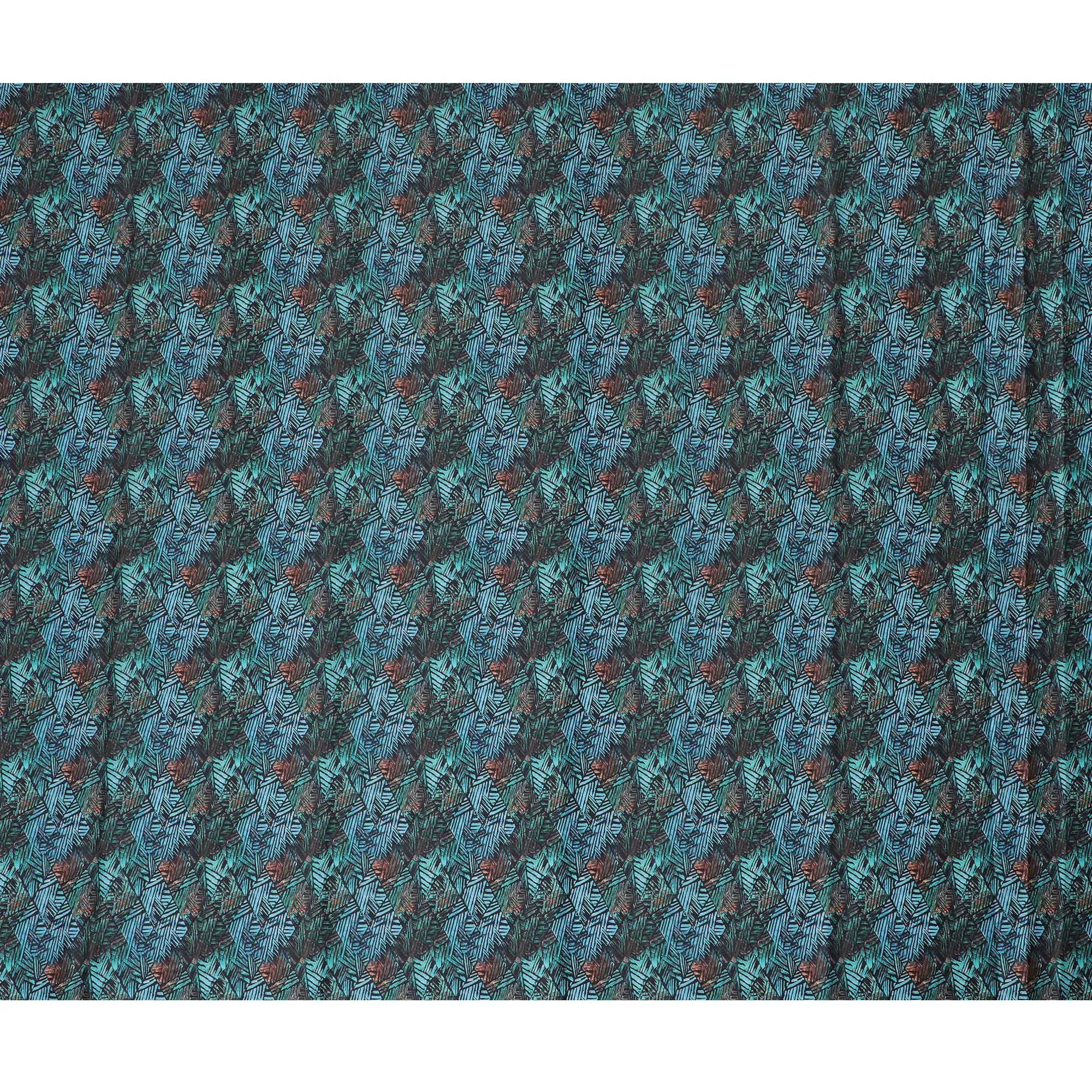 Exotic Teal and Copper Leaf Pattern Cotton Satin Fabric, 110 cm Wide-D19199