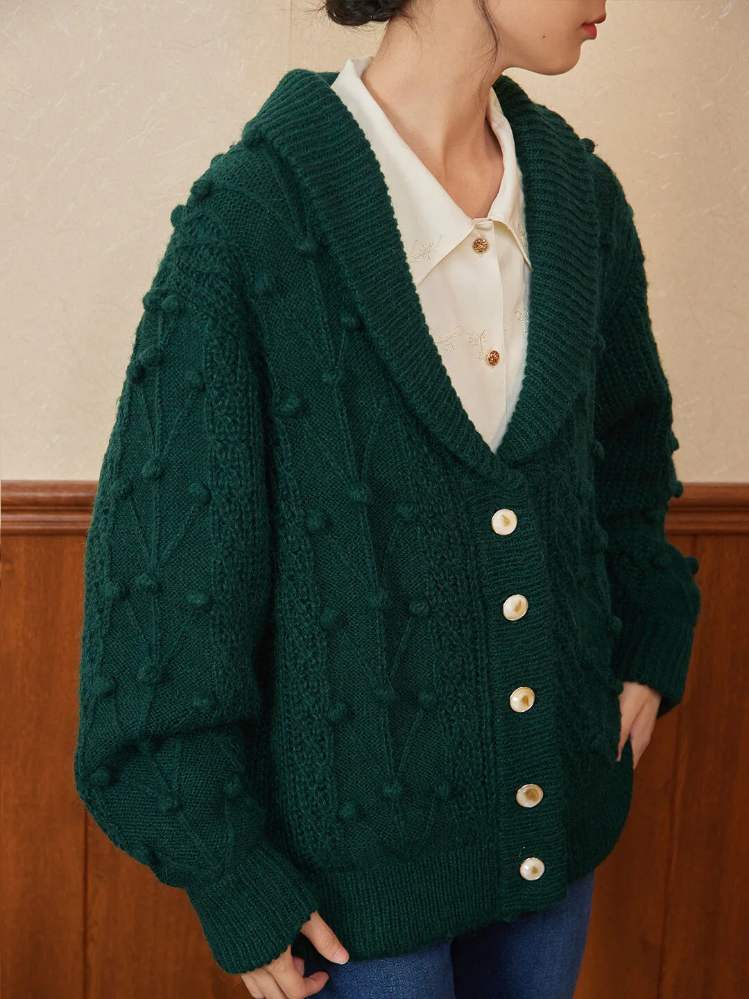 【Final sale】Nataly Cable Popcorn Chunky Green Knit Cardigan