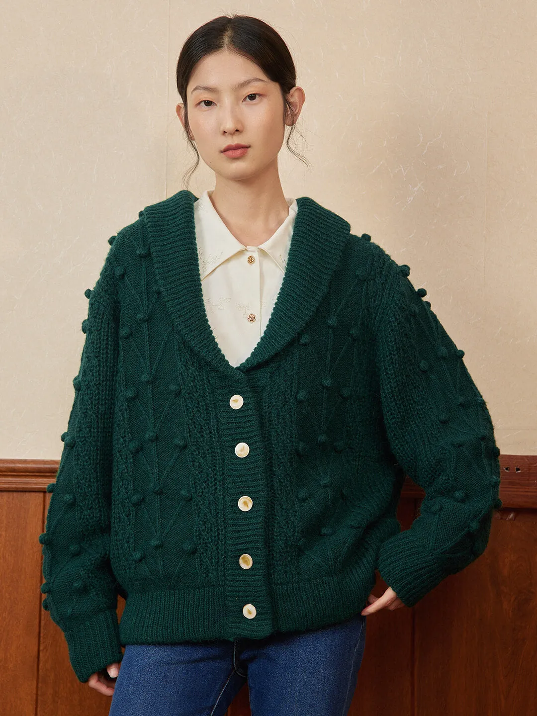 【Final sale】Nataly Cable Popcorn Chunky Green Knit Cardigan