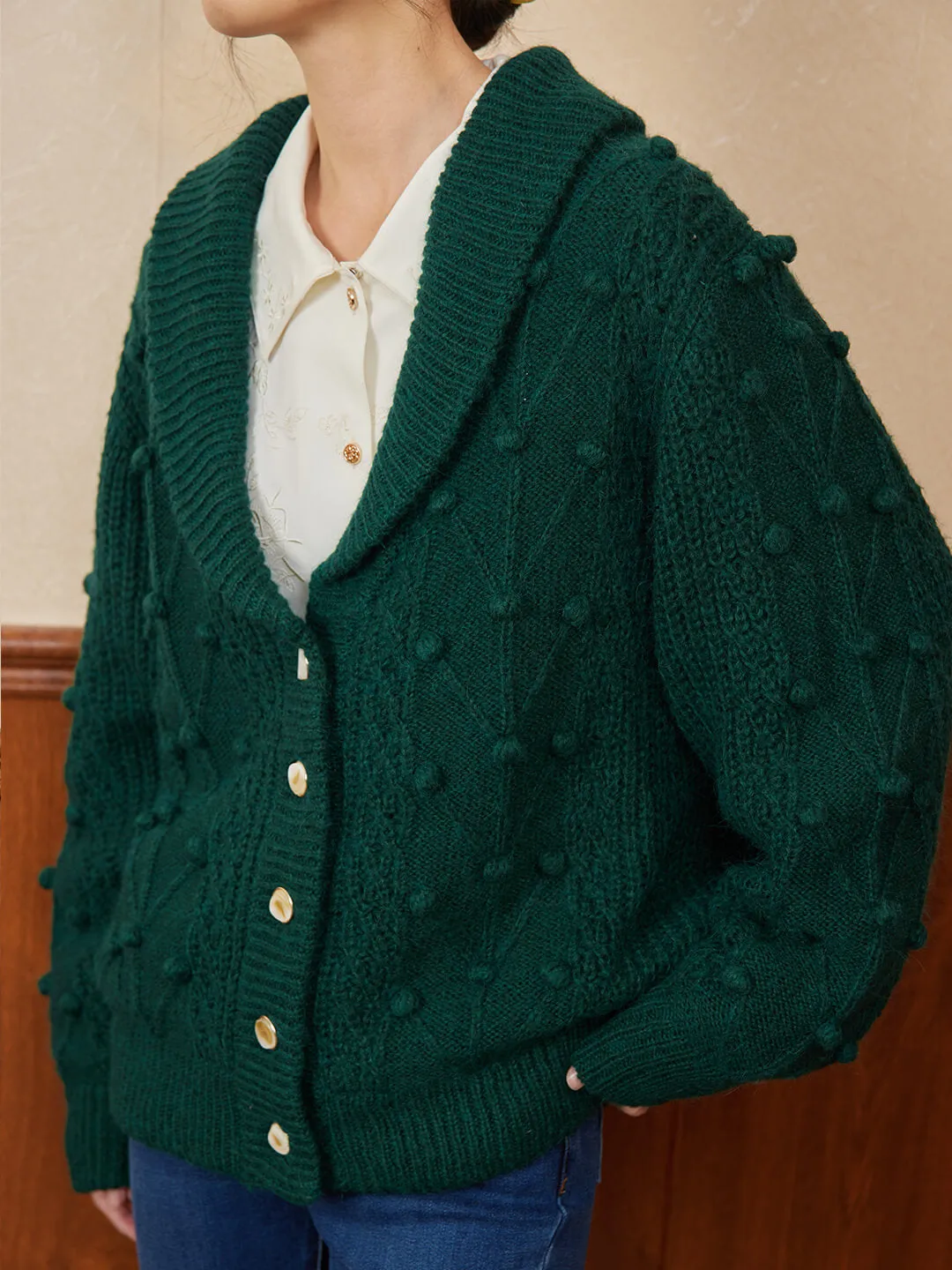 【Final sale】Nataly Cable Popcorn Chunky Green Knit Cardigan