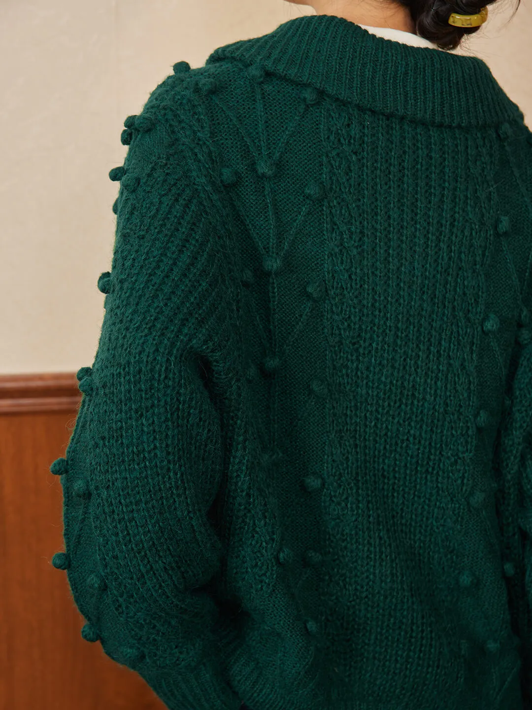 【Final sale】Nataly Cable Popcorn Chunky Green Knit Cardigan