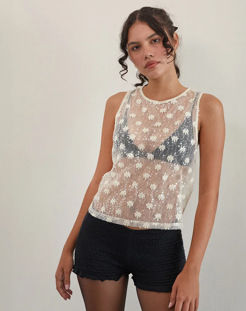 Franka Tank Top in Sequin Lace Ivory