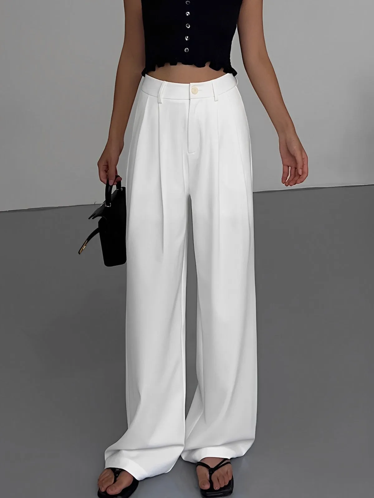 Full Length Pleated Trendy Wide Leg Dress Pants