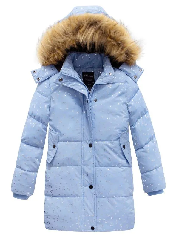 Girls Winter Coat Long Winter Jacket Parka Padded with Faux Fur Hood