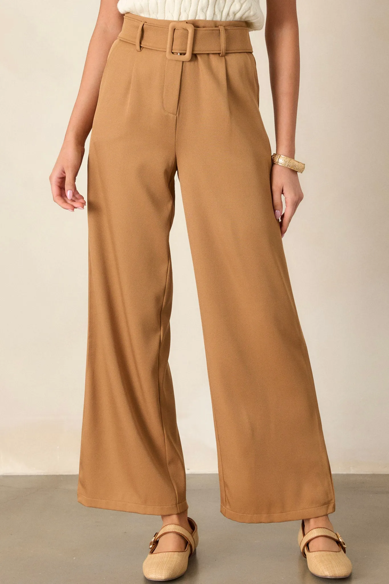 Gone Again Camel Brown Belted Pants