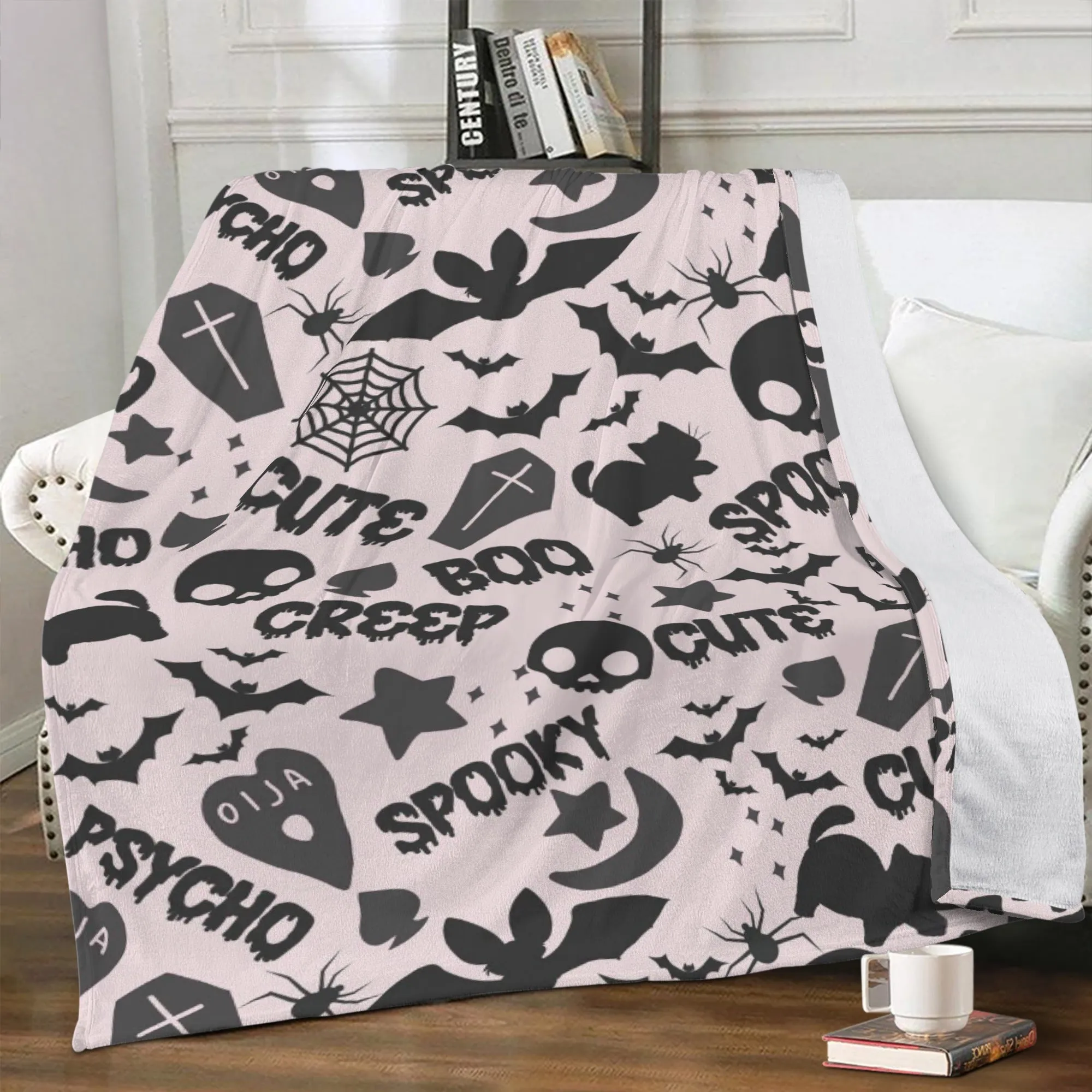 Gothic Boho Dark Academia Plush Fleece Blankets | Spooky Boo Goth Home decor