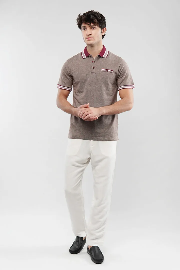 Herringbone Polo Shirt - Brown