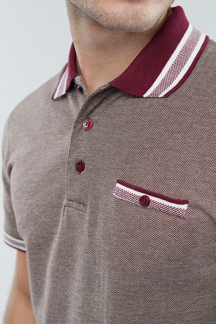 Herringbone Polo Shirt - Brown