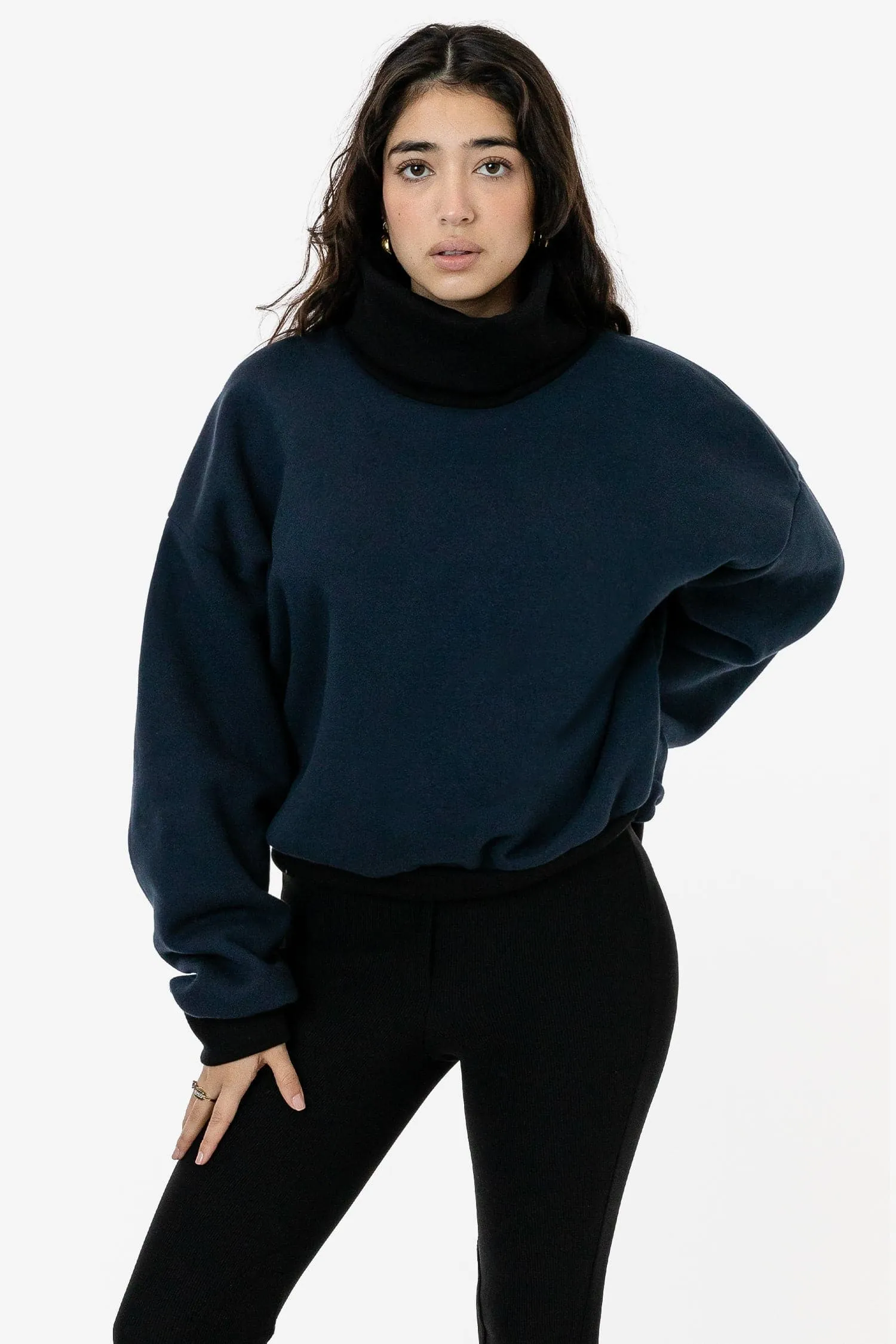 HF-313 - Heavy Fleece Oversized Turtleneck Sweater with Contrast Rib