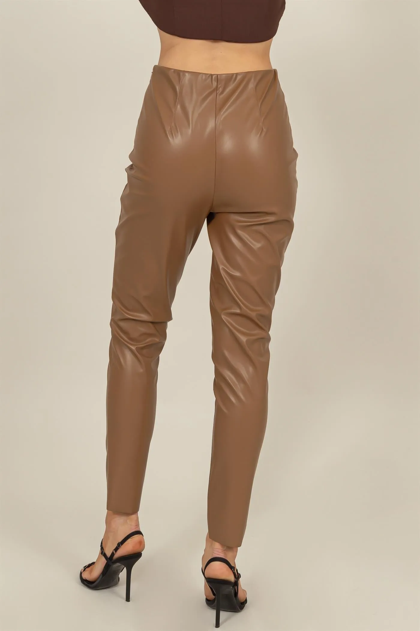 HF24F893-FAUX LEATHER HIGH-WAIST SKINNY PANTS