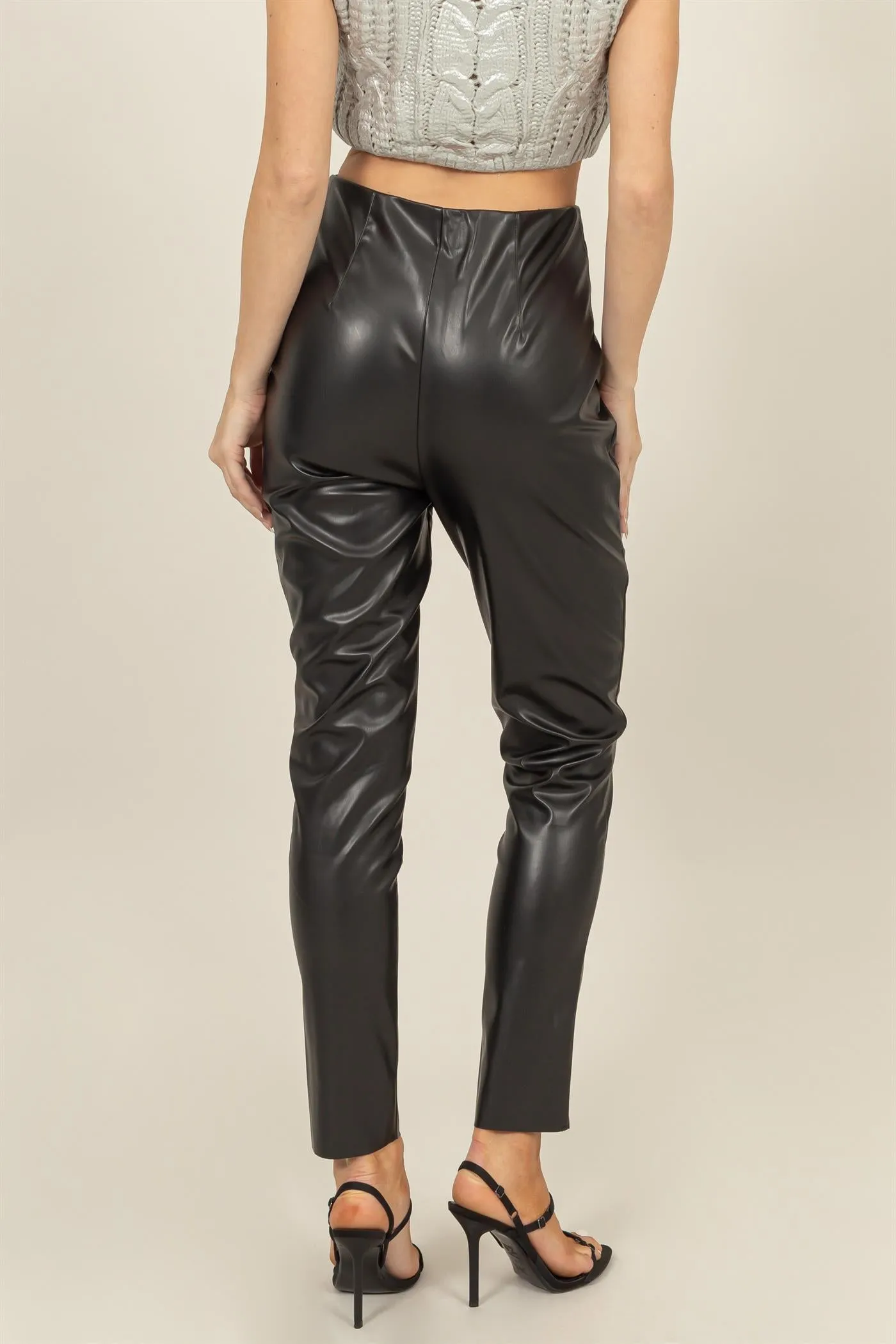 HF24F893-FAUX LEATHER HIGH-WAIST SKINNY PANTS