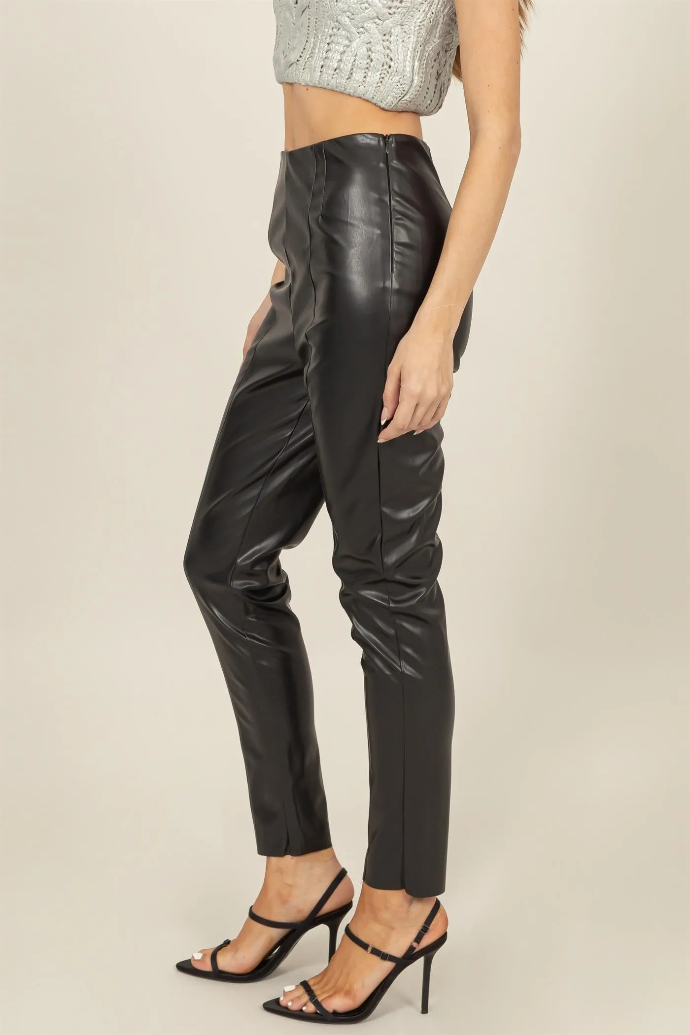 HF24F893-FAUX LEATHER HIGH-WAIST SKINNY PANTS