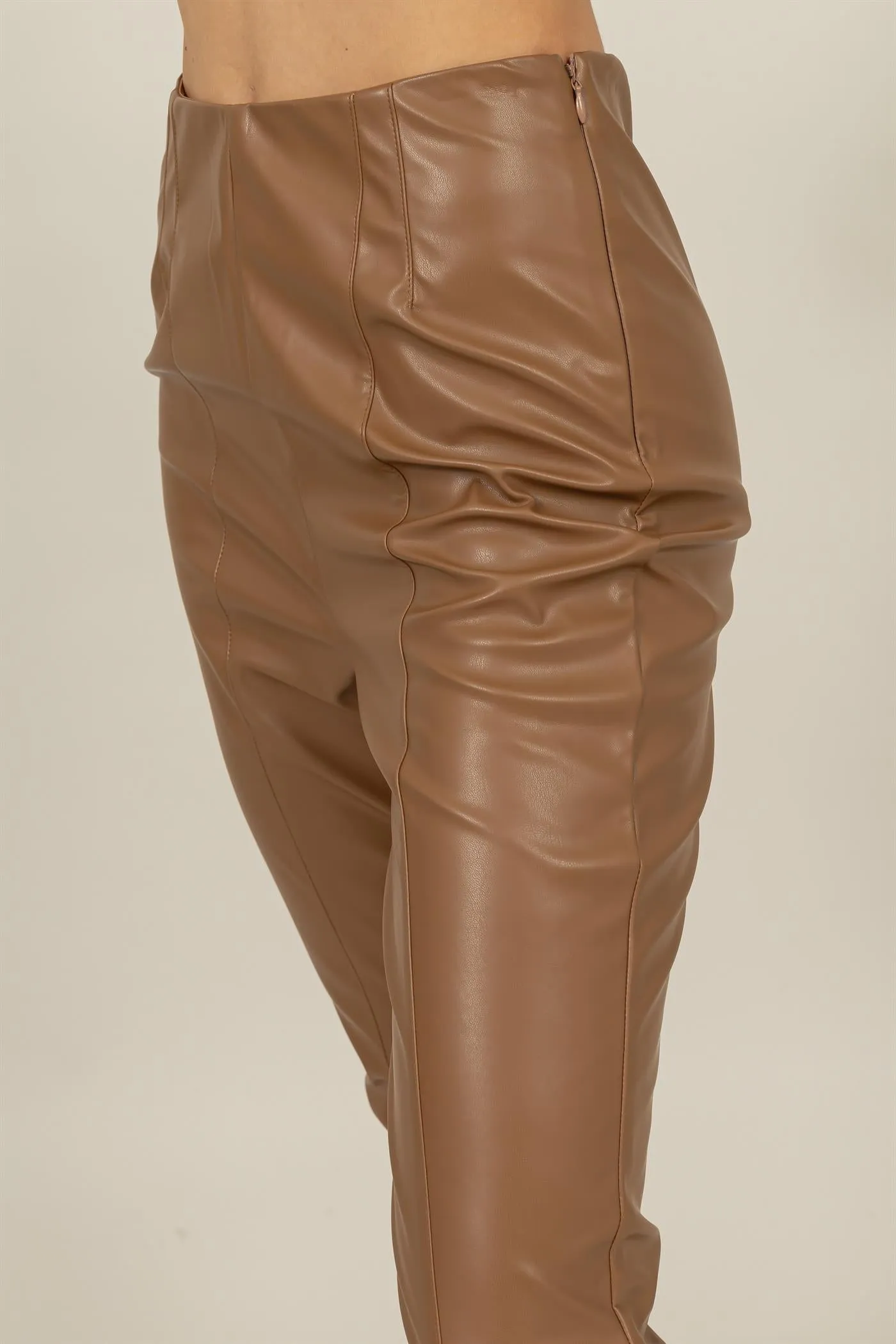 HF24F893-FAUX LEATHER HIGH-WAIST SKINNY PANTS