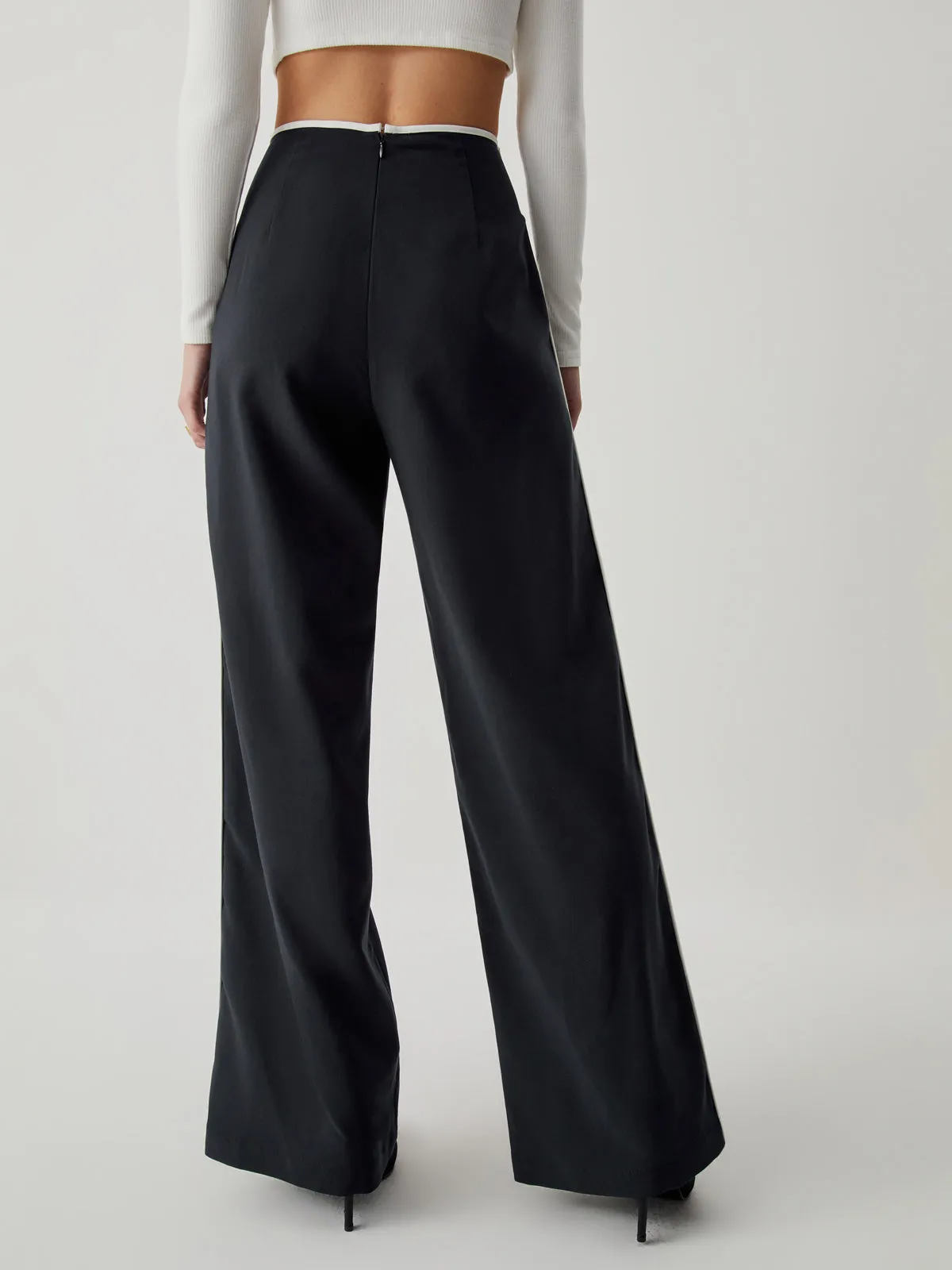 High Waist Contrast Trendy Trim Wide Leg Pants