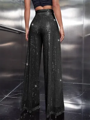 High Waist Sequin Flare Sparkly Bell-Bottom Trousers