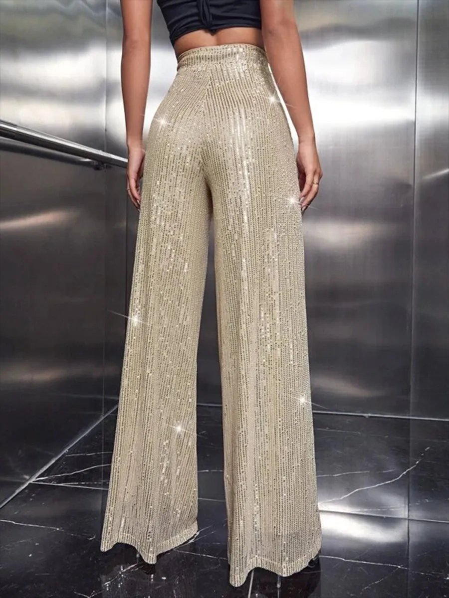 High Waist Sequin Flare Sparkly Bell-Bottom Trousers