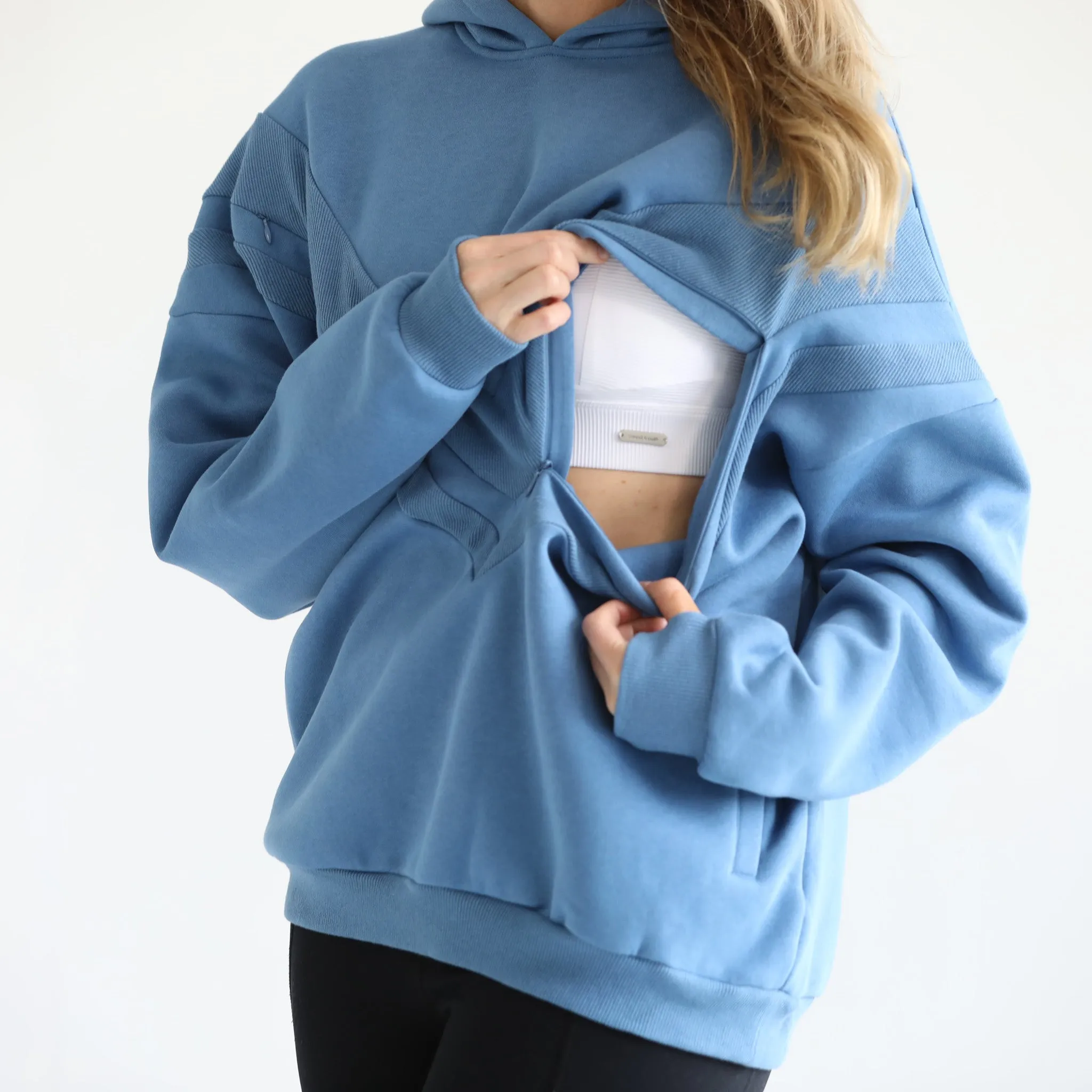 Isabella Ultra Soft Oversized Nursing & Pregnancy Hoodie (Chambray Blue)