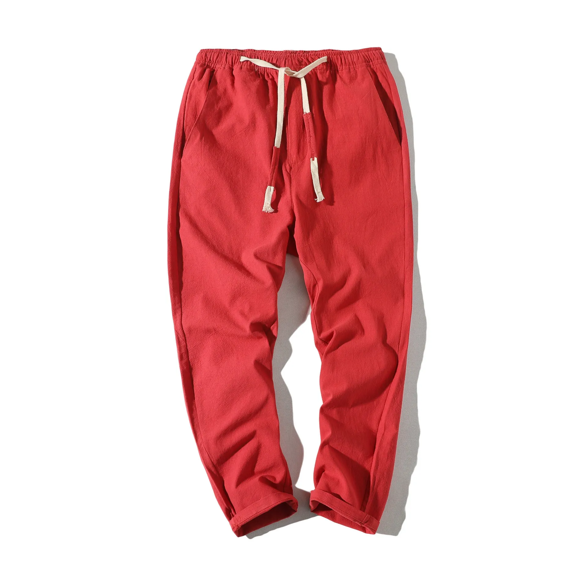 Line Ankle-Length Pants Men Summer Thin Casual Plus Size Loose Trendy Japanese Cotton Blend Pants