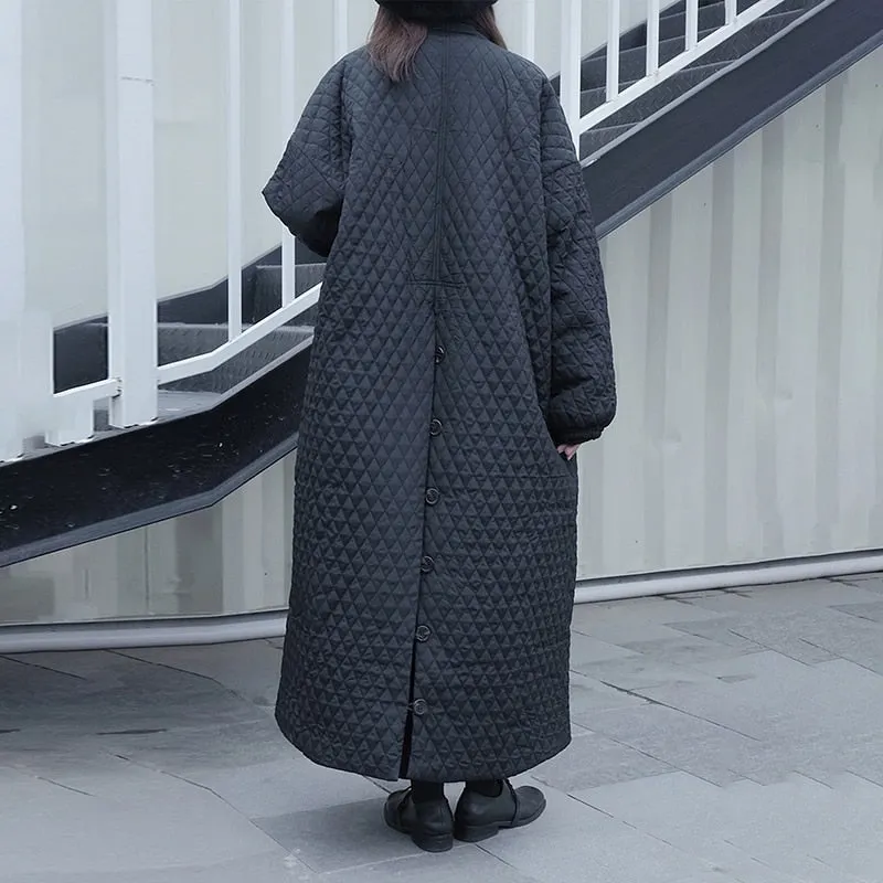 Long and Loose Argyle Quilting Mid Parkas For Women