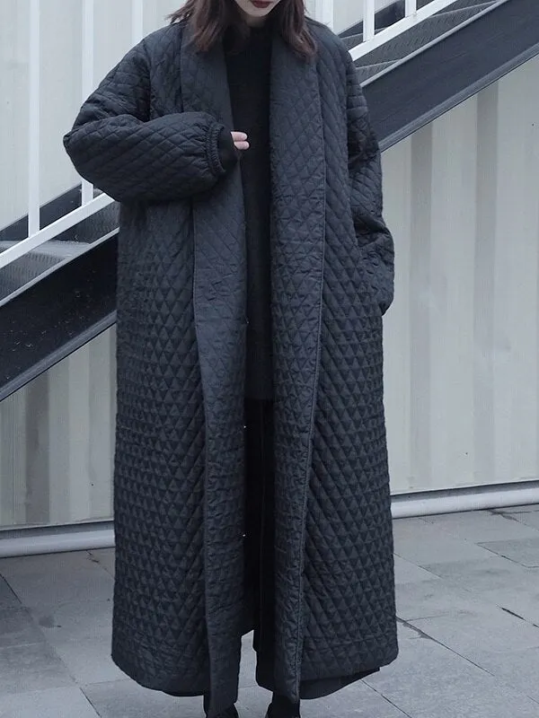 Long and Loose Argyle Quilting Mid Parkas For Women