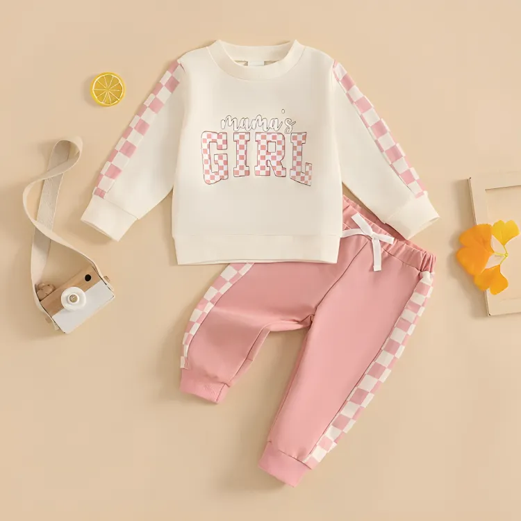 Long Sleeve Mama's Girl Checkered Baby Set