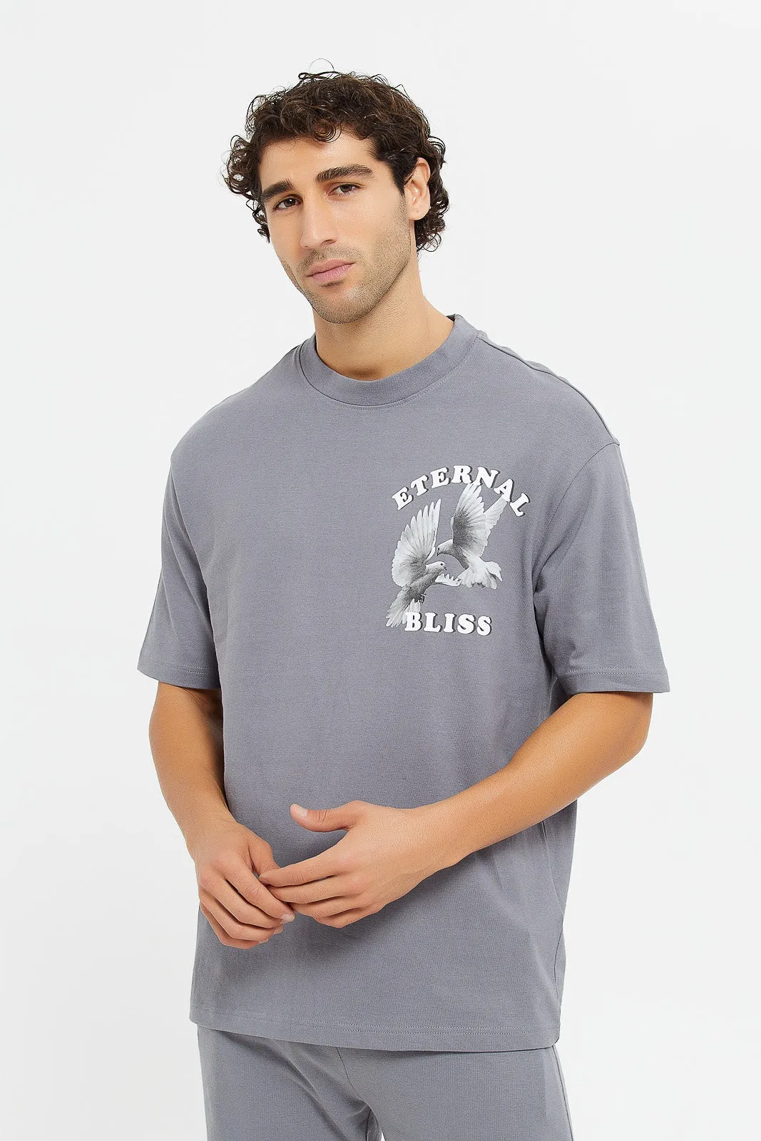 Men Grey Back Printed Lounge T-Shirt