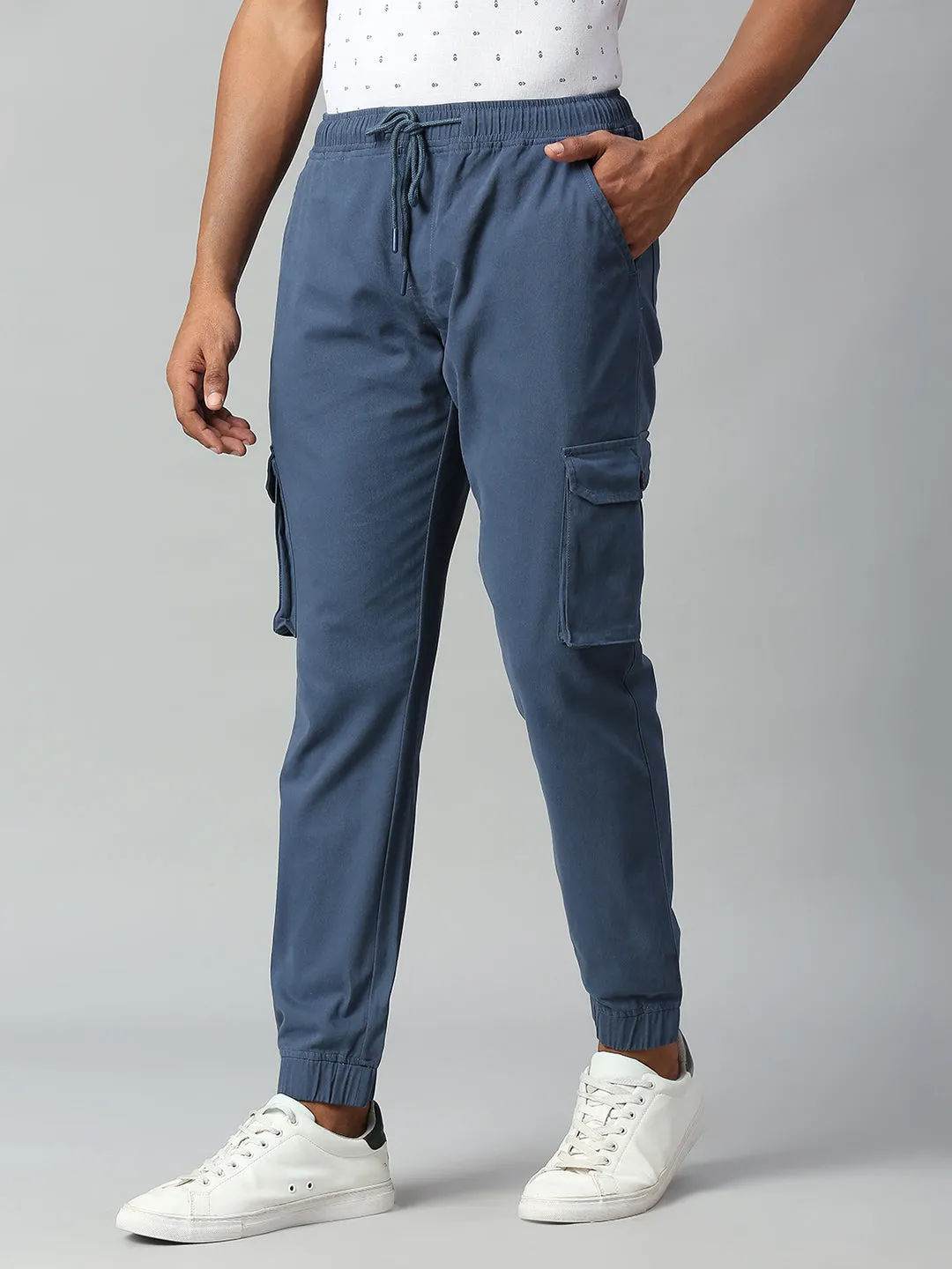 Men's Tapered Fit Cotton Joggers (Petrol Blue)