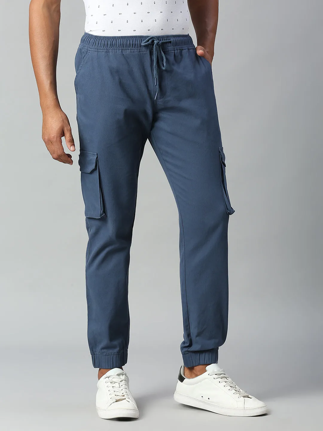 Men's Tapered Fit Cotton Joggers (Petrol Blue)