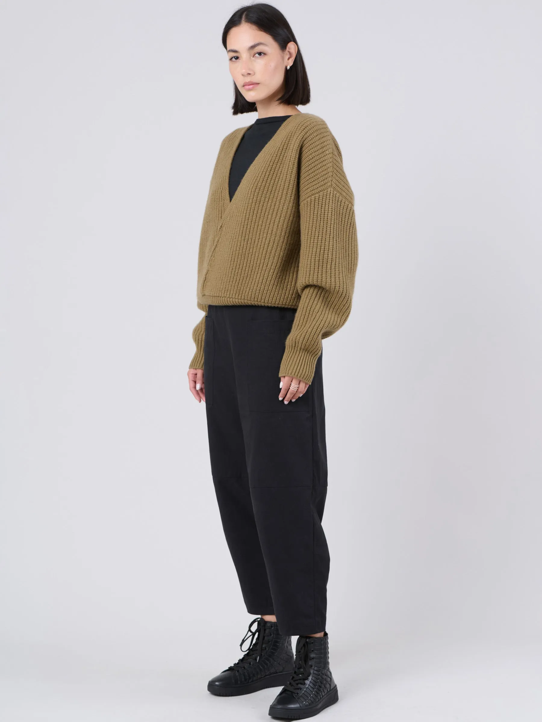 Merino Wool Bamboo Blend Chunky Rib Wrap Sweater