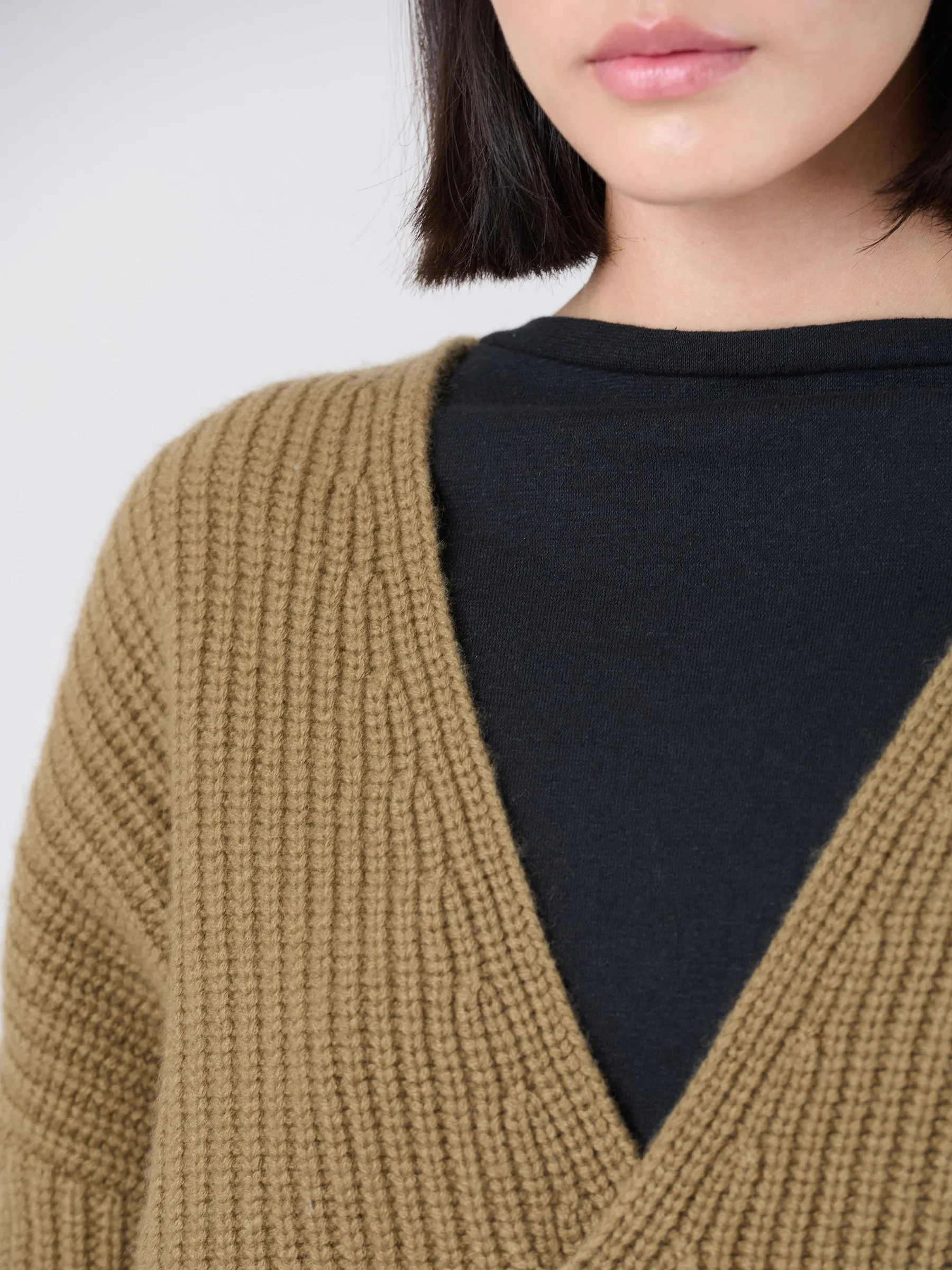 Merino Wool Bamboo Blend Chunky Rib Wrap Sweater