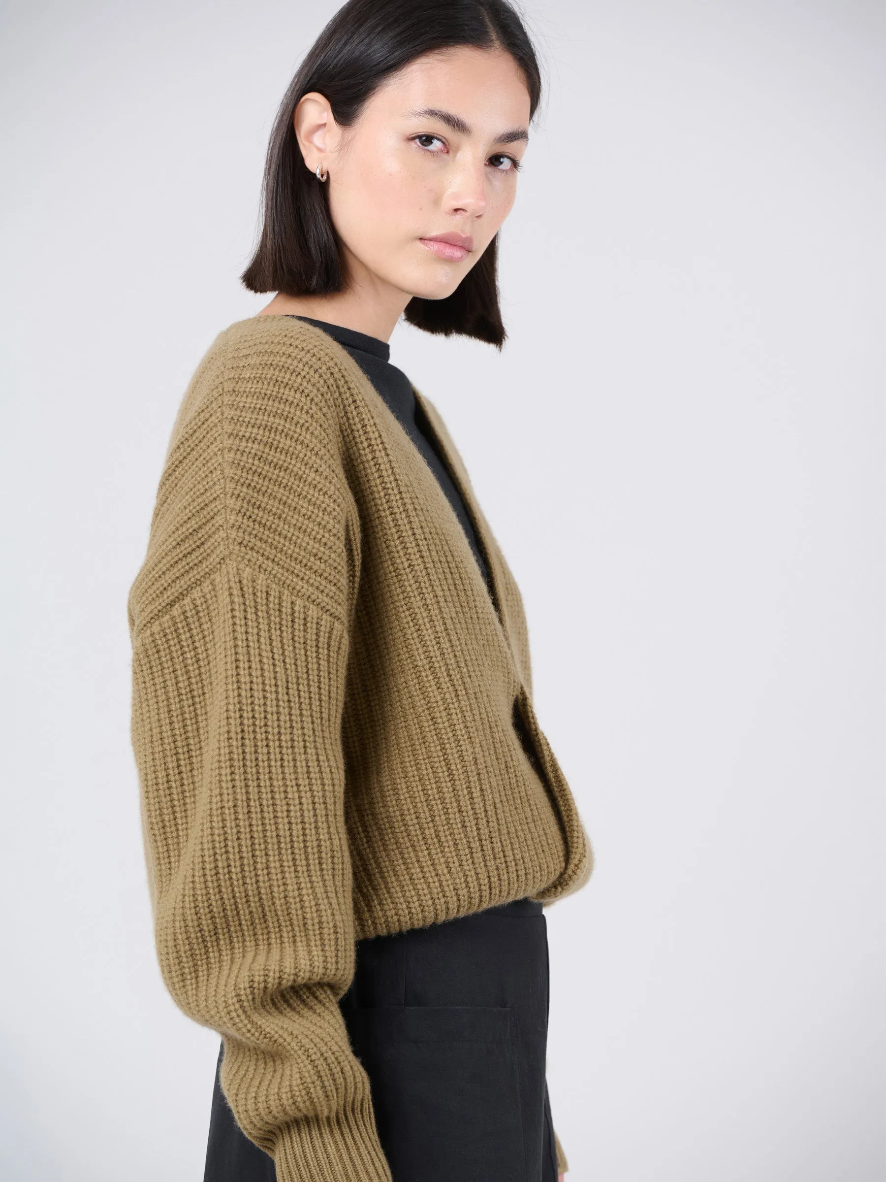 Merino Wool Bamboo Blend Chunky Rib Wrap Sweater