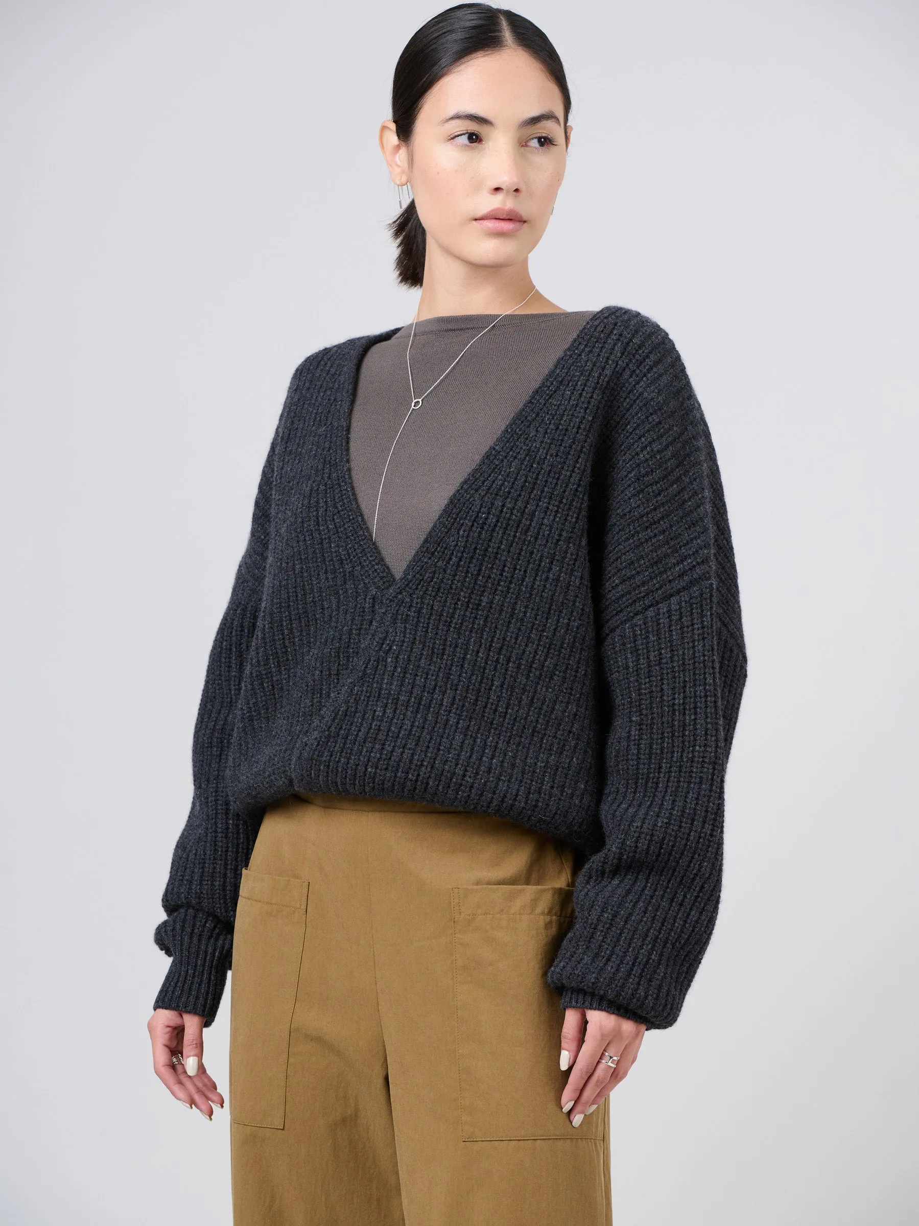 Merino Wool Bamboo Blend Chunky Rib Wrap Sweater