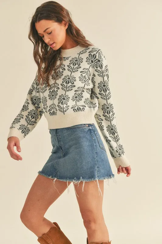 Mindy Floral Pattern Knit Sweater