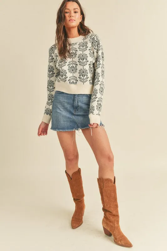 Mindy Floral Pattern Knit Sweater