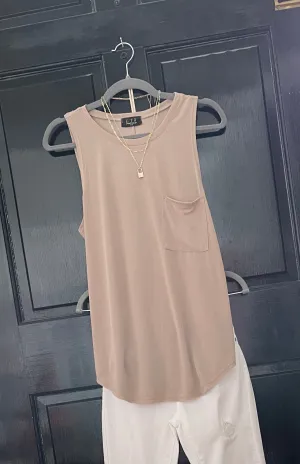 Mocha Knit Sleeveless Pocket Tee