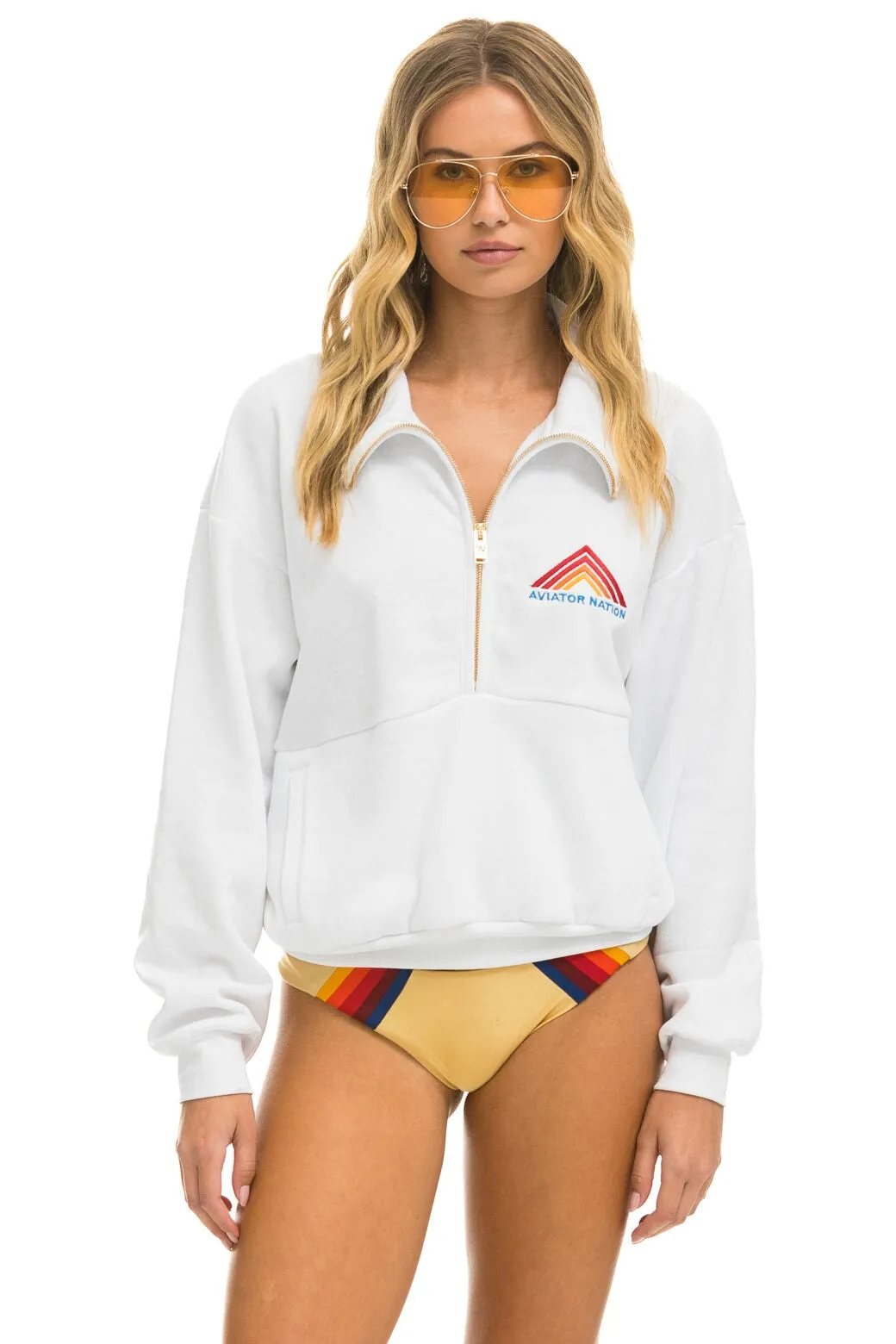 MOUNTAIN EMBROIDERY HALF ZIP SWEATSHIRT - WHITE