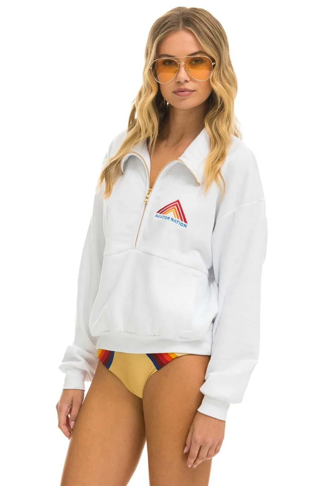 MOUNTAIN EMBROIDERY HALF ZIP SWEATSHIRT - WHITE